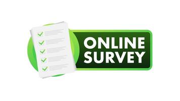 Online Survey Button with Documents Animation on White and Blue Background video