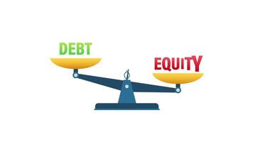 Balance scale comparing debt and equity with white and green screen video