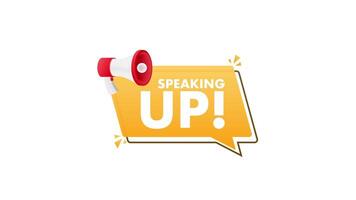 Speaking up with megaphone and speech bubble animation on white and green screen video
