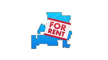 Animated house for rent sign swinging on white and green screen video