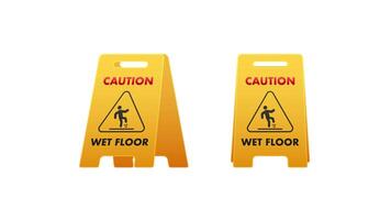 Wet floor caution signs isolated on white and green screen video