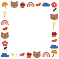 cute frame with drawing cartoon cat and cute stuff. cartoon doodle, object, frame border png