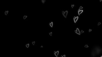 White Hearts Floating on Black Background Animation video