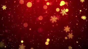 Red Background With Falling Gold Snowflakes And Sparkling Lights video