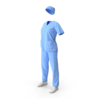 Light Blue Medical Scrub Set , Professional Healthcare Apparel , 3d render, transparent background, png