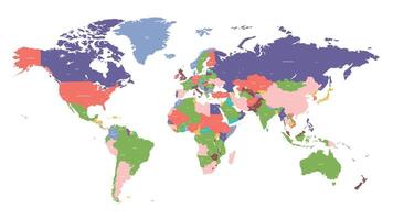 Colored Political World Map Editable High Resolution Global Country Map Illustration vector