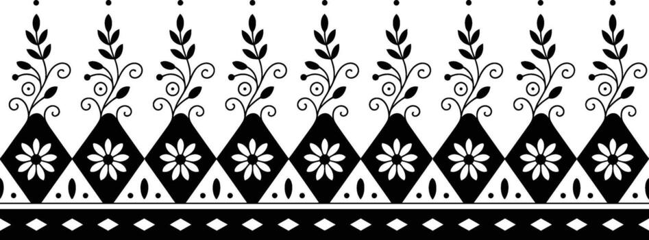 Black and White Floral Border Pattern with Repeating Design Elements vector