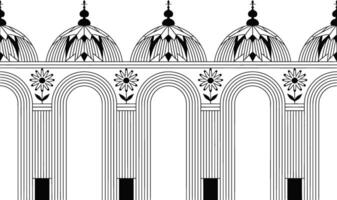 Black and white architectural pattern with domes arches and floral details vector