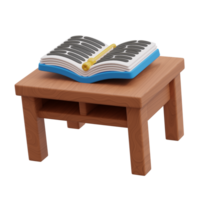 Open book 3d render with list and bookmark on table png