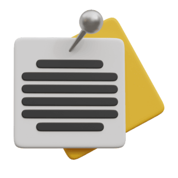 Sticky note sheet memo 3d render with push pin. Note page document png