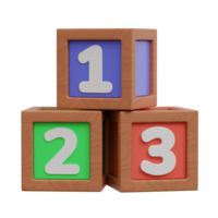 3d 123 toy number block with different color. One two three cube brick school education to learn, play, math count box for child study and kid toy png