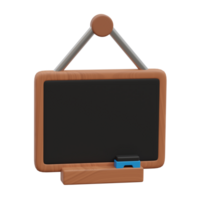 3d render of hanging blank blackboard or chalkboard with eraser for school, teaching, education png