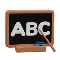 3d teaching on blackboard or chalkboard ABC letter with pointer stick png