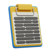 Clipboard paper 3d render with list. 3D clipboard icon for document, contract, note, business planning png