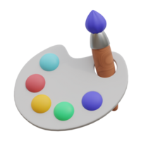 3d render of color palette with paint brush. Creative tool painting icon png