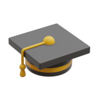 3d render of black yellow graduation cap with tassel. Academic graduation achievement 3d icon concept png