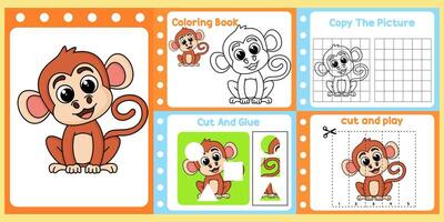 worksheets pack for kids a monkey vector