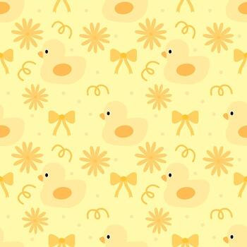 Seamless pattern with duck and flowers vector