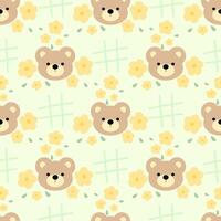 Seamless pattern with bears and flowers vector
