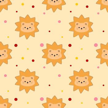 Seamless pattern with lions and polka dots on yellow background vector