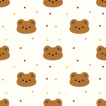 Seamless pattern with bears and polka dots on yellow background vector