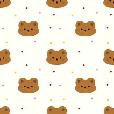 Seamless pattern with bears and polka dots on yellow background