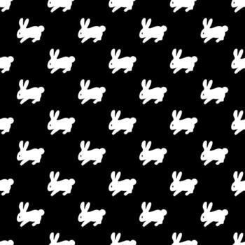 Seamless pattern with white rabbit on black background vector