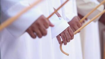 Traditional Emirati al Ayala male dance, cultural UAE heritage. Closeup on hands. video