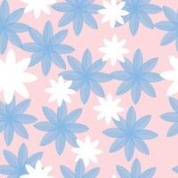 a pink and blue floral pattern with white flowers vector