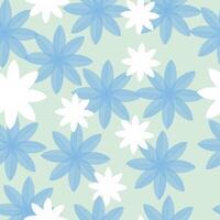 a blue and white flower pattern on a green background vector