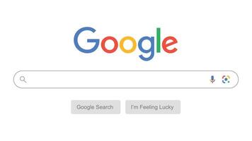 Google Search Page on White Background With Voice, Type, Lens, Icons and Bottom Text vector