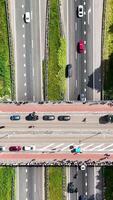 An aerial view of cars on a highway video