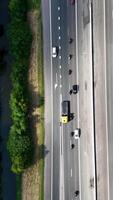 An aerial view of a highway with cars and motorcycles video