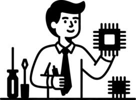 Precision Machinist Operating CNC Milling Machine Industrial Black Icon vector