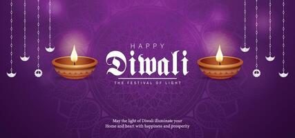 Diwali festival with decorative lamps vector