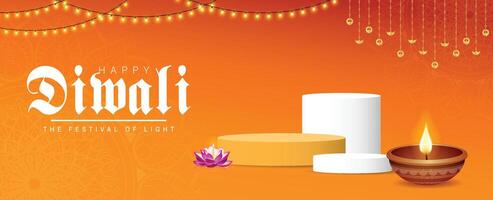 Diwali decorations with candles and flowers vector