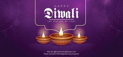 Diwali festival with decorative lamps vector
