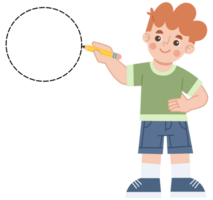 Illustration of a boy learning to trace a circle shape. Illustration of geometric shapes png
