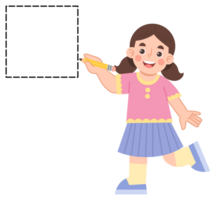 Illustration of a girl learning to trace a square shape. Illustration of geometric shapes png