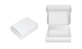 3d realistic cardboard box mockup, White blank box, Opening box with close up view for branding packaging template vector