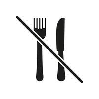No Eating Sign Solid Icon. Dietary Restriction, Fasting, And Food Limitation Silhouette Symbol. Nutritional Control And Health Guide. Isolated Illustration vector