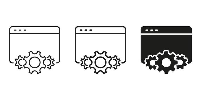 Web Browser With Gears Line and Solid Icon. Website Configuration, Development, And Optimization Symbol Collection. Software Engineering And System Management. Isolated Illustration vector