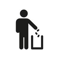 Person Throwing Trash In Bin Solid Icon. Waste Disposal, Environmental Responsibility, And Cleanliness Promotion Silhouette Symbol. Eco-Friendly Practices. Isolated Illustration vector