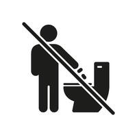 No Littering In Toilet Solid Icon. Waste Disposal Prohibition And Environmental Protection Silhouette Symbol. Hygiene And Cleanliness Awareness. Isolated Illustration vector