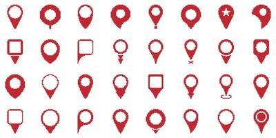 Red Map Pin Pixel Art Icon Set. Location Marker And Navigation Symbol Collection. Geolocation, Gps, And Mapping Design Elements. Isolated Illustration vector