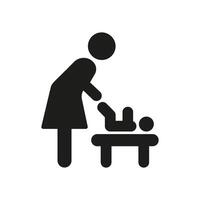 Mother Changing Baby Diaper Solid Icon. Infant Care, Parenting, And Nursery Silhouette Symbol. Childcare And Hygiene. Isolated Illustration vector