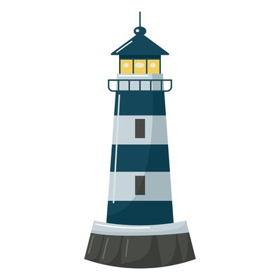 illustration of a lighthouse with its signal light on.