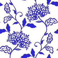 Seamless pattern with oriental ornaments. Blue floral print vector
