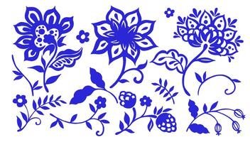 Set with elements of oriental ornament. Blue floral patterns. vector