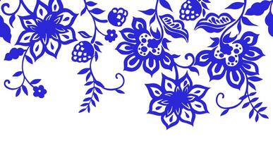 Seamless frame with oriental ornaments. Blue frame with flowers vector